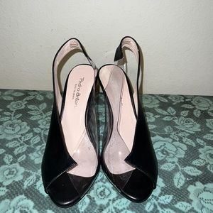 Pedro Anton Made In Spain Black Leather Clear Slingback Heels Pumps Shoes Sz 38
